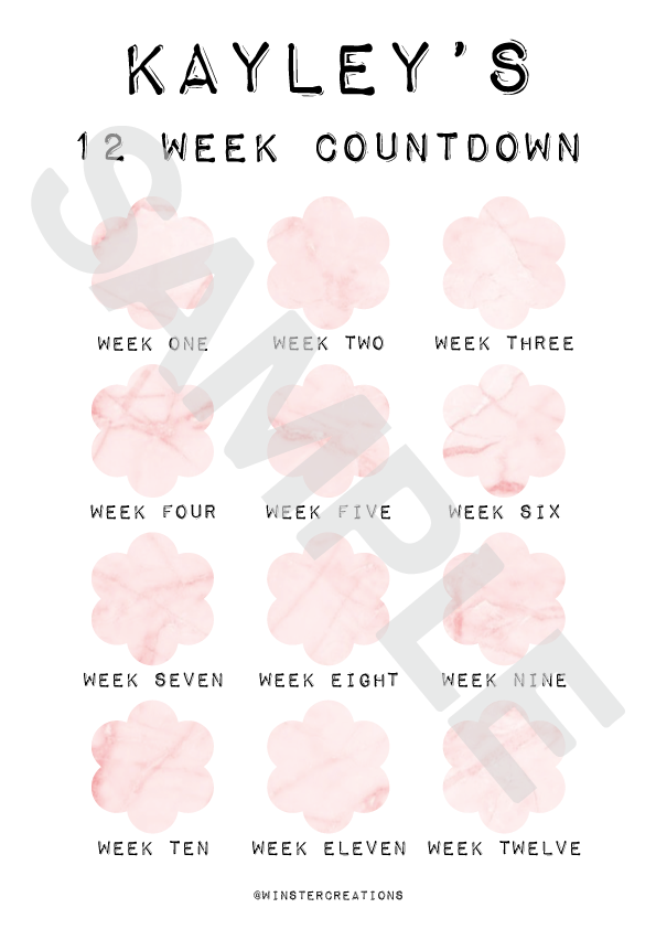 Personalised A4 Any Name 12 Week Countdown Weight Loss Chart Tracker Print - Assorted Designs - Laminated With Drywipe Pen-4