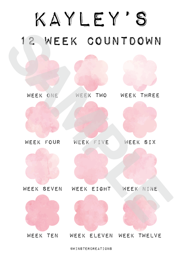 Personalised A4 Any Name 12 Week Countdown Weight Loss Chart Tracker Print - Assorted Designs - Laminated With Drywipe Pen-3