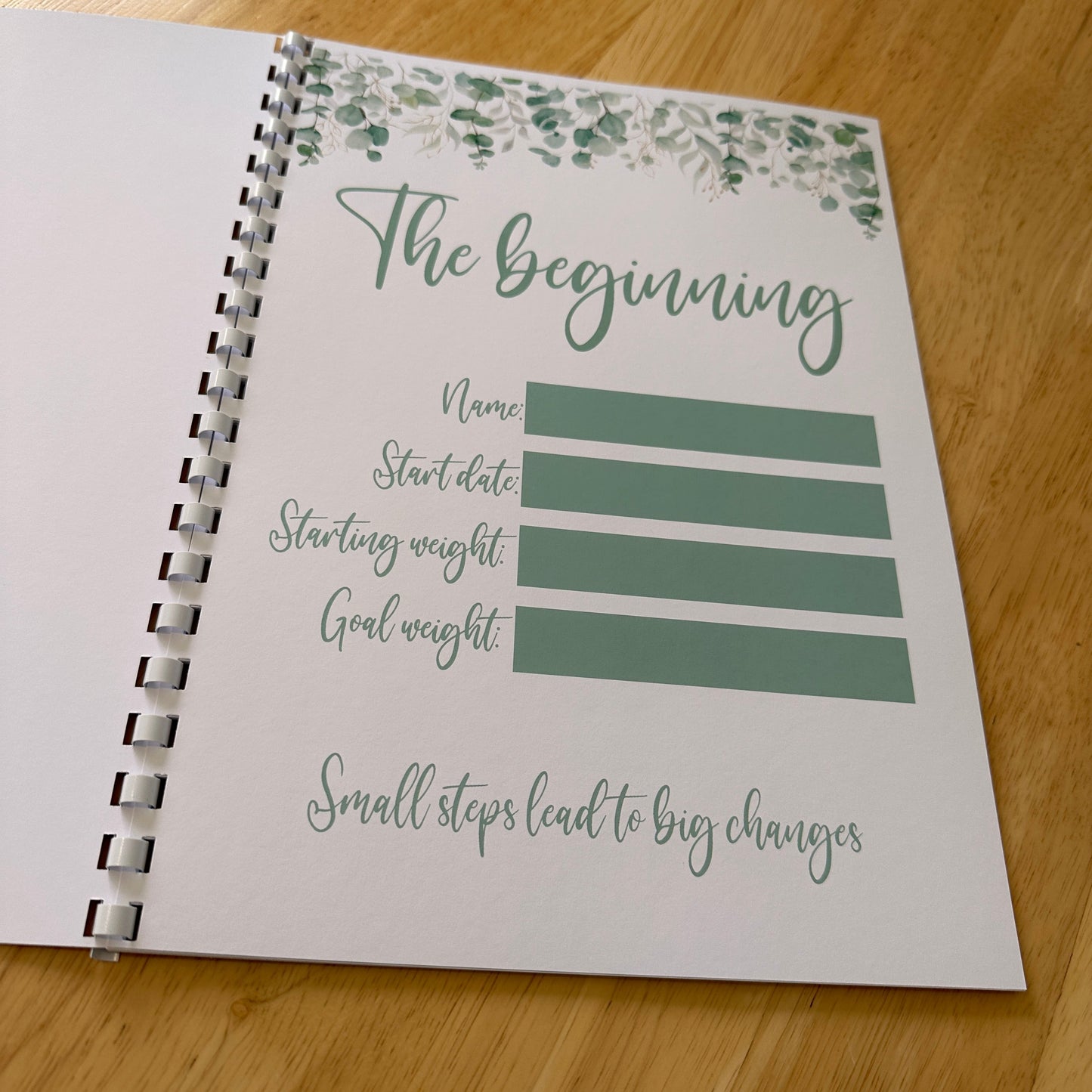 Binded Eucalyptus Leaf Weight Loss & Diet Tracker Journal A4 Diary - Up To 1 Year Measurements Goals Weigh Ins + Lots MORE!-1