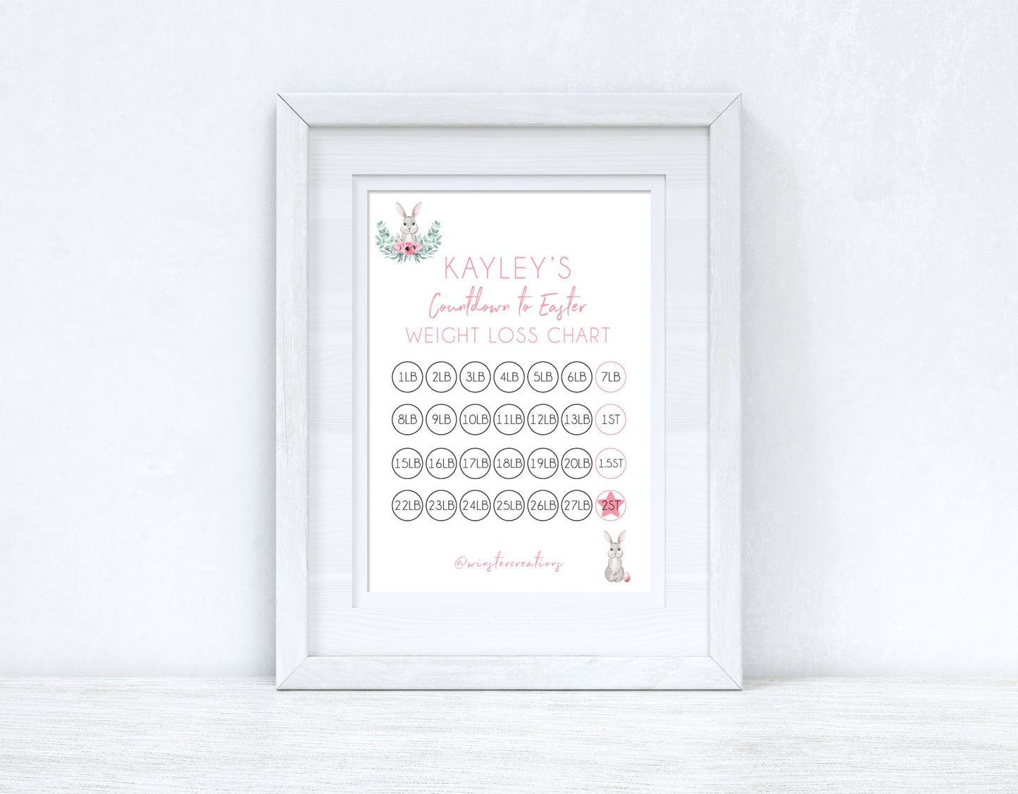 Personalised Name Countdown To Easter Spring A4 Weight Loss Diet Slimming Chart Tracker Print - st. lb Units - Laminated With Stars-2