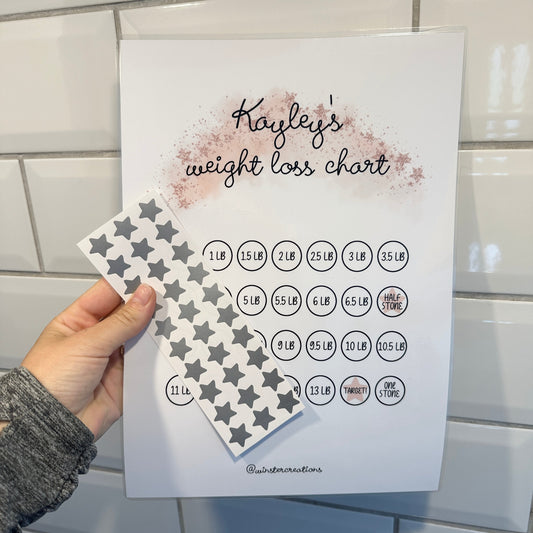 Personalised A4 Name Rose Gold Weight Loss Chart Tracker Print - st. lb Units - Laminated With Stars-0