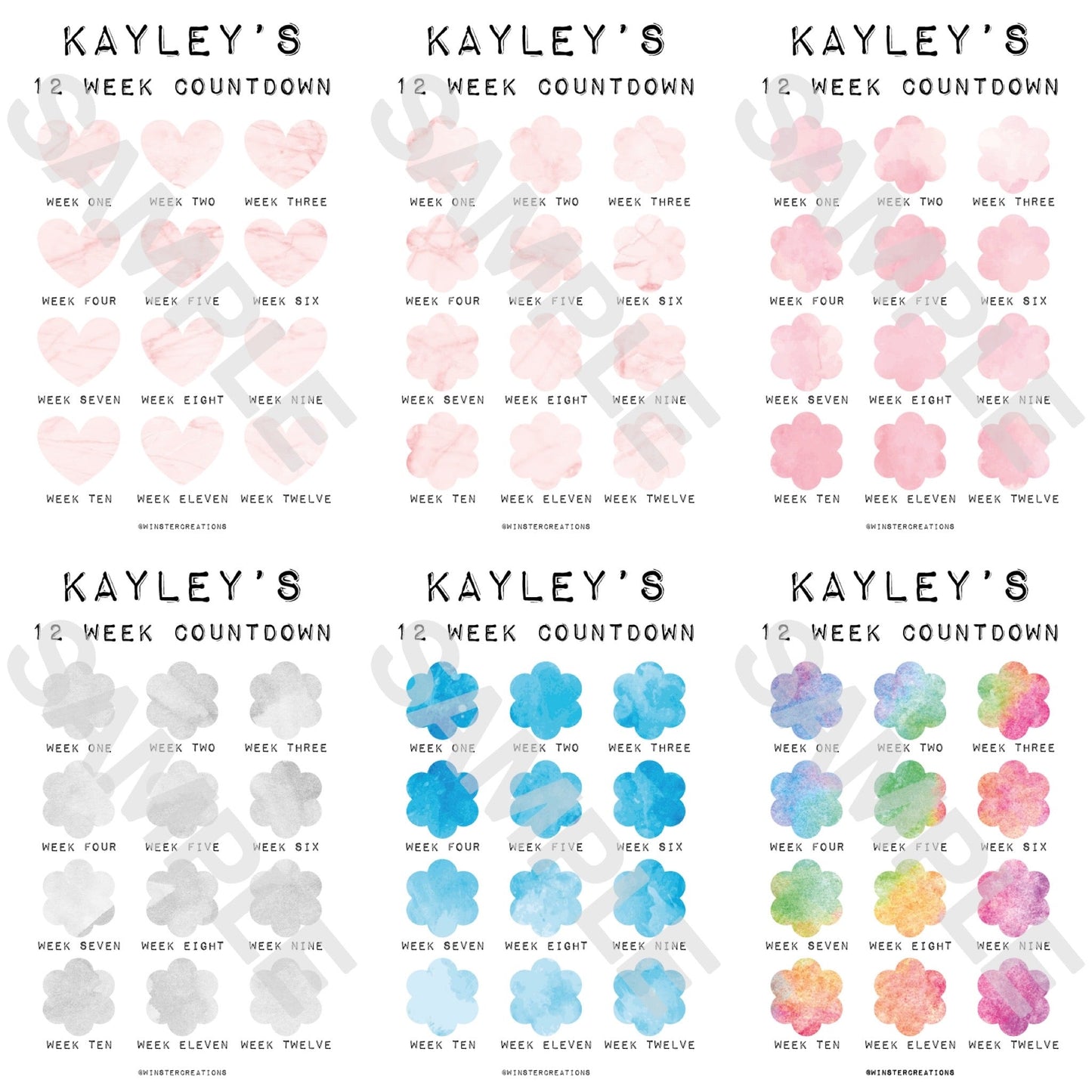Personalised A4 Any Name 12 Week Countdown Weight Loss Chart Tracker Print - Assorted Designs - Laminated With Drywipe Pen-1