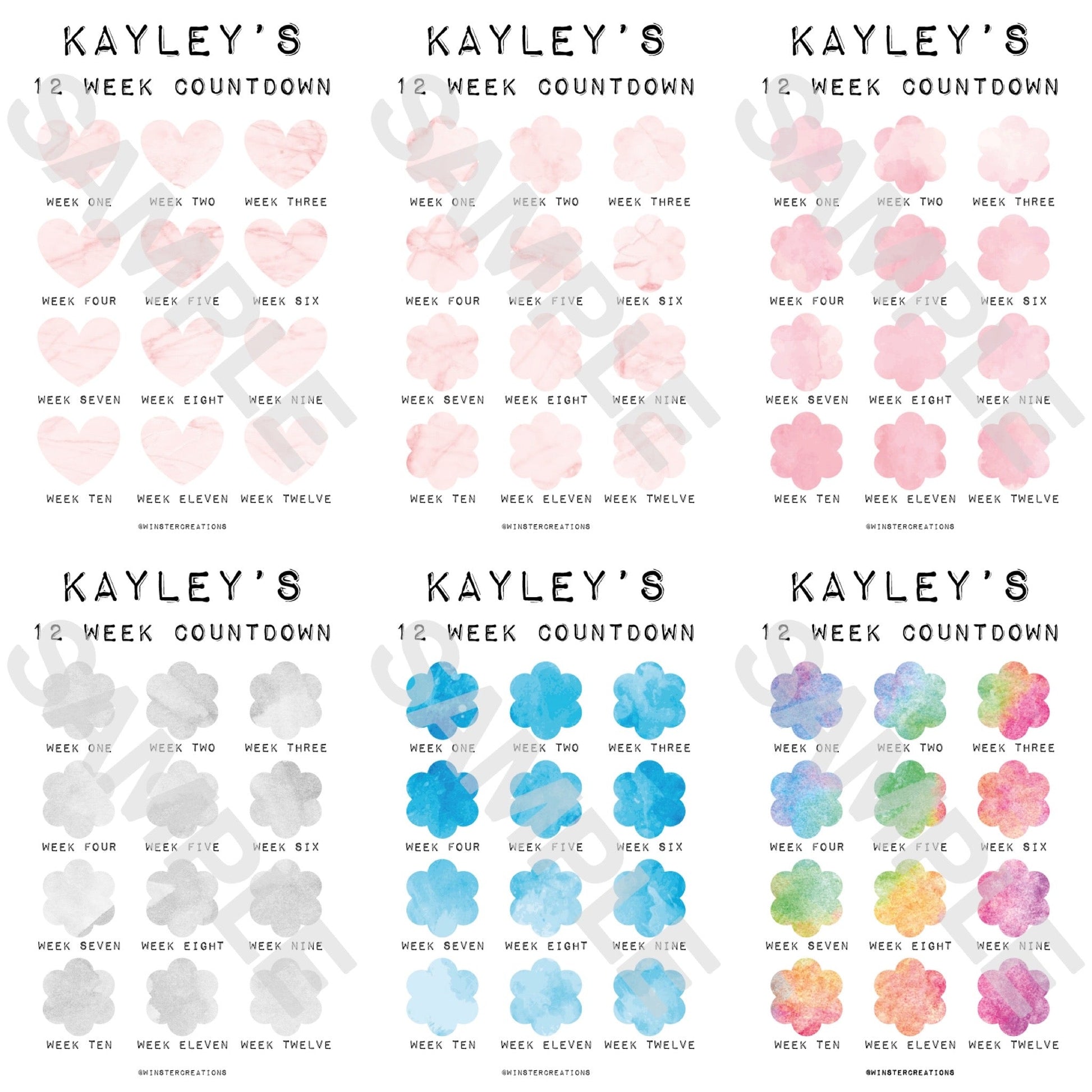 Personalised A4 Any Name 12 Week Countdown Weight Loss Chart Tracker Print - Assorted Designs - Laminated With Drywipe Pen-1