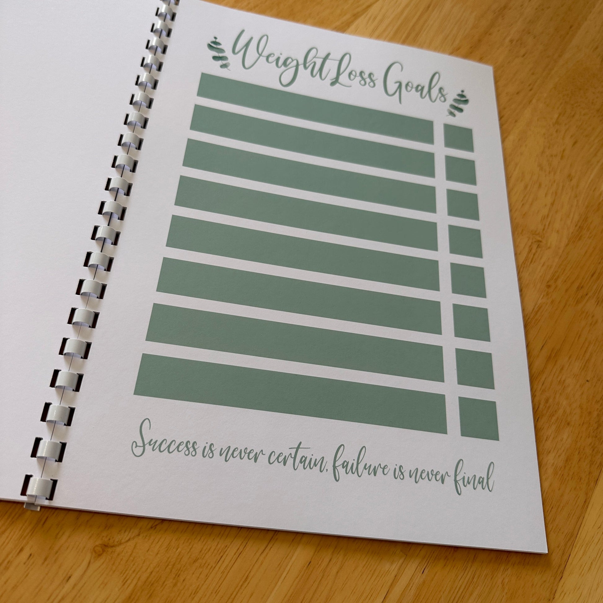 Binded Eucalyptus Leaf Weight Loss & Diet Tracker Journal A4 Diary - Up To 1 Year Measurements Goals Weigh Ins + Lots MORE!-2