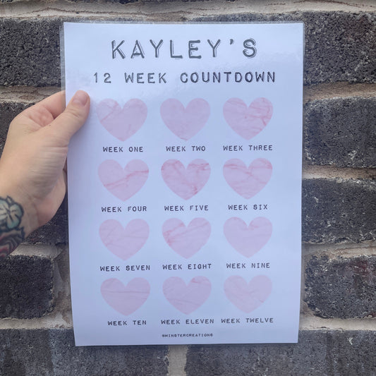Personalised A4 Any Name 12 Week Countdown Weight Loss Chart Tracker Print - Assorted Designs - Laminated With Drywipe Pen-0