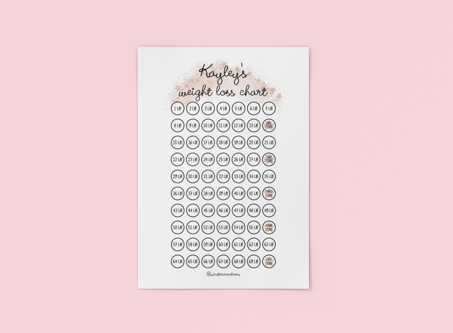 Personalised A4 Name Rose Gold Weight Loss Chart Tracker Print - st. lb Units - Laminated With Stars-1